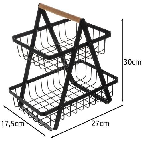 Frukt- och grönsakskorg i svart metall i två nivåer – robust köksförvaring för fler produkter