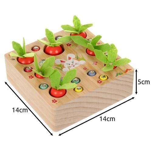 2-i-1 träkruzzel morotsträdgårdsspel för småbarn – pedagogisk leksak med sortering och fiskekul (3-7 år)