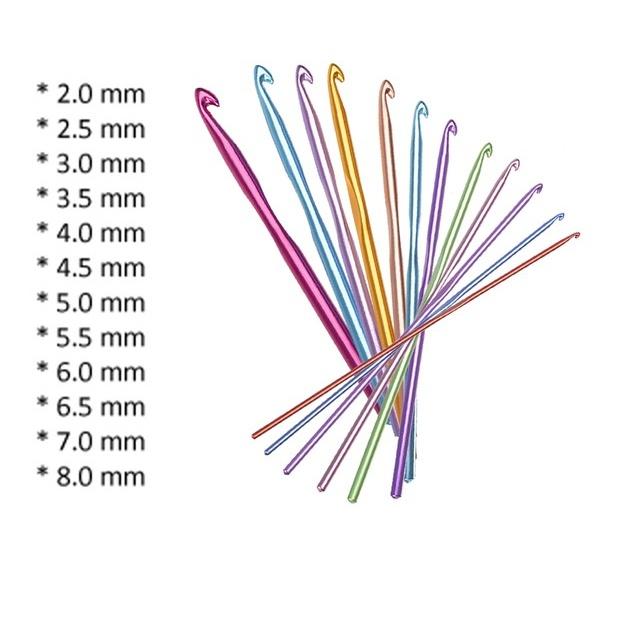 12 delar professionell virknålssats i aluminium med fodral, storlekar 2,0 mm till 8,0 mm