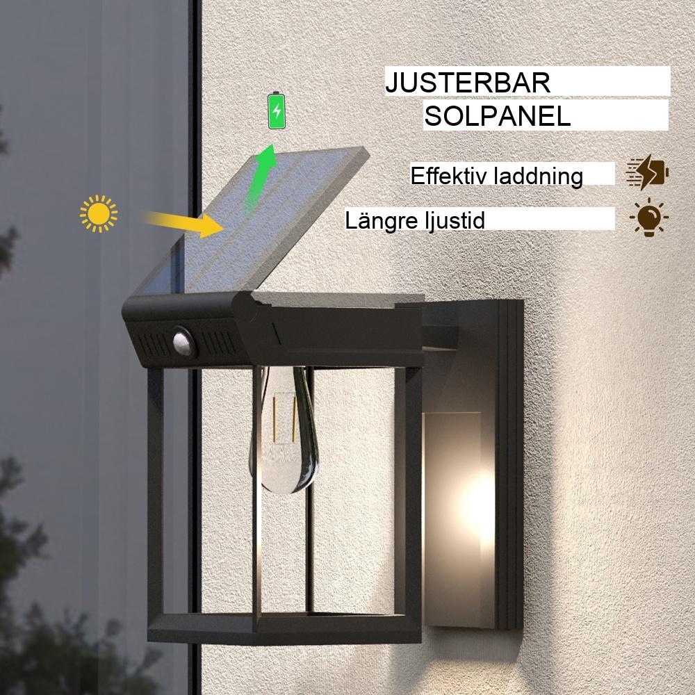 Solar Vägglampa LED Utomhusrörelsesensor Justerbar Varmvit IP44 Svart