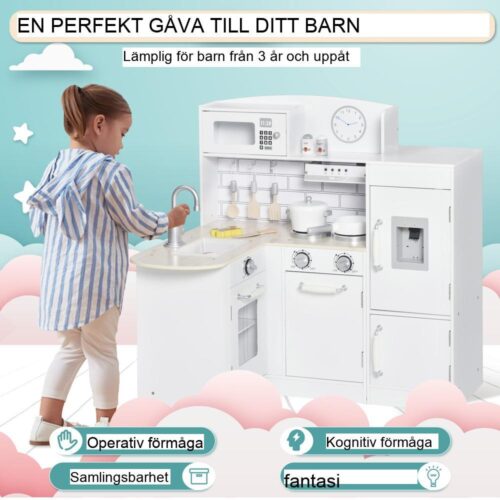 Kids Play Kitchen med elektronisk vattendispenser och tillbehör