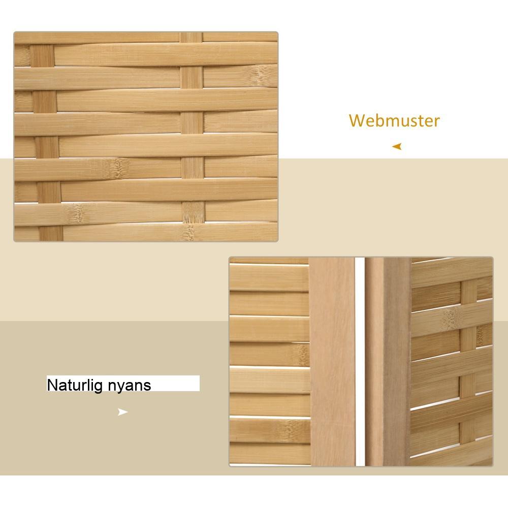 Bambu hopfällbar rumsavdelare, sekretessskärm, 4 paneler, 160x170cm