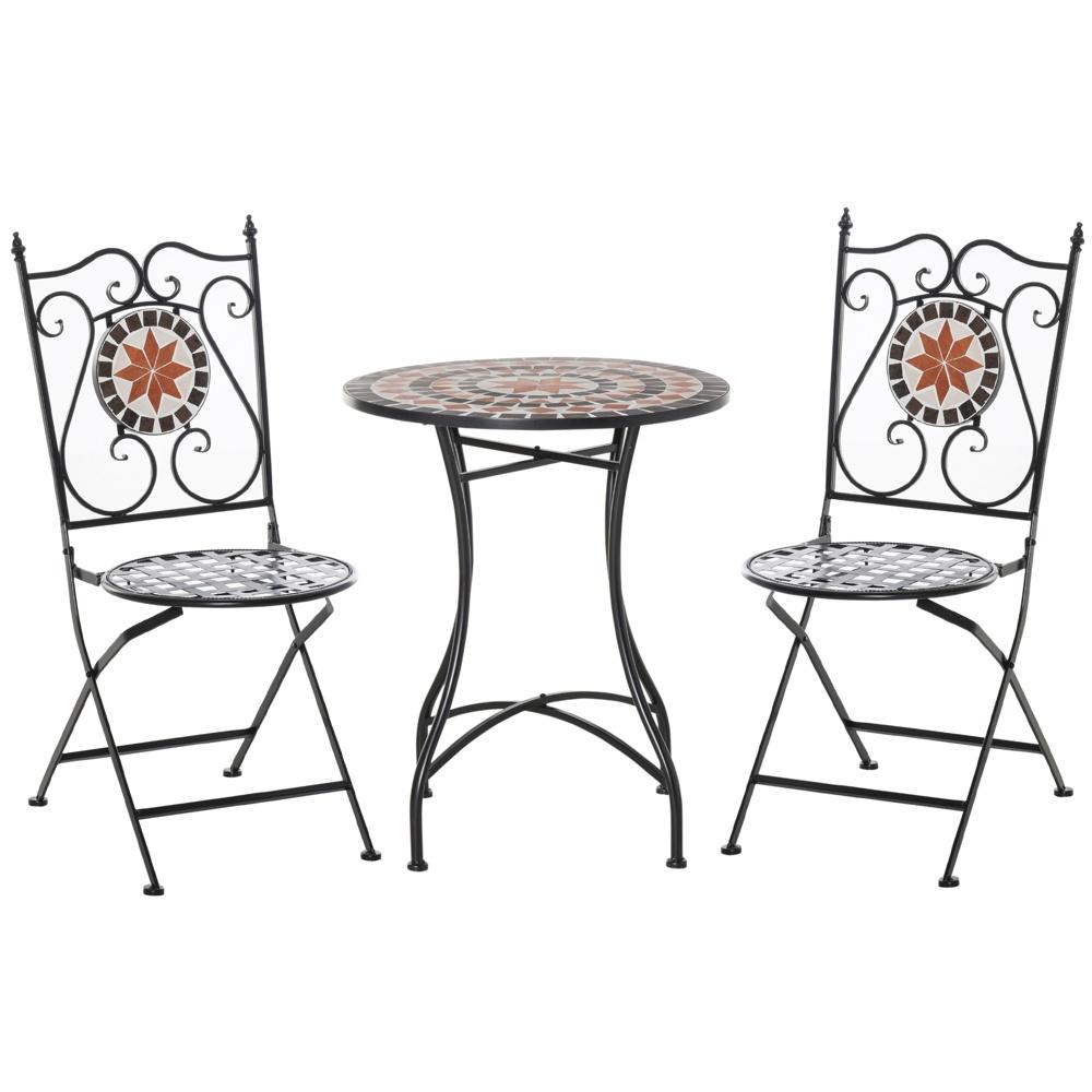 Mosaic Balcony Bistro Set för 2 med hopfällbara stolar och metallbord