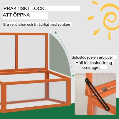 Miniväxthus i trä och polykarbonat, 90x46x40cm, Orange