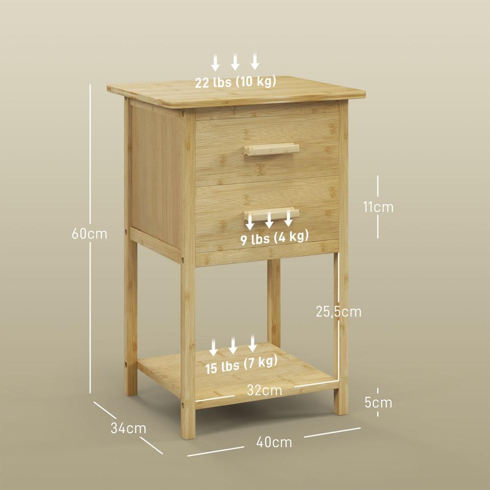 Skandinaviska nattduksbord set om 2, bambuförvaring med lådor och hylla 40x34x60cm