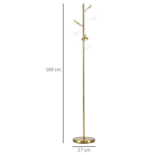 Modern 3-ljus golvlampa i glas – guld, 169 cm, E27-sockel, 40W Max