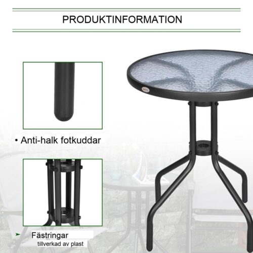 Modernt Runt Balkongbord i Metall med Säkerhetsglas, Ø60xH70cm