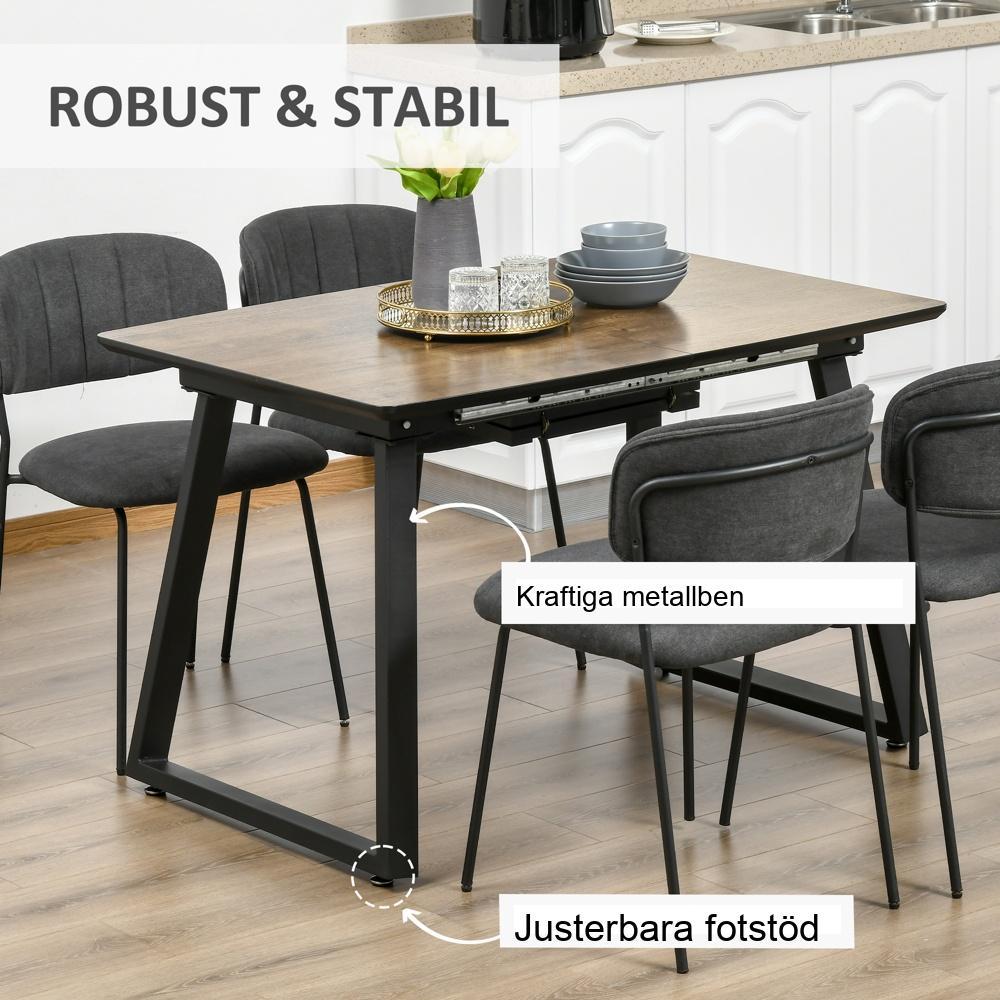 Utdragbart industriellt matbord – 4-6 platser, trälook och metallram