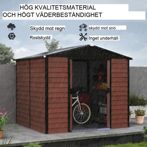 Rymligt 4,4 m² verktygsskjul i galvaniserat stål med skjutdörr och fundament