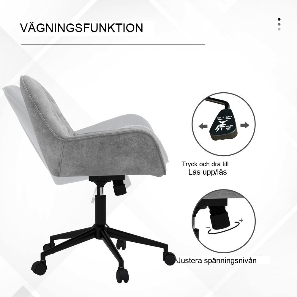 Ljusgrå Ergonomic Velvet Kontorsstol, höjdjusterbar med vridbar