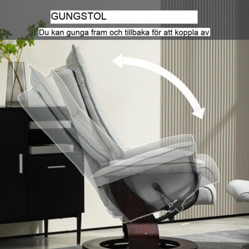 Grey Velvet Recliner Stol med ottomansk och gungfunktion