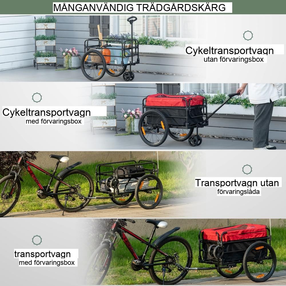 Röd 2-i-1 cykelvagn och vagn med förvaringsväska, reflektorer, 40 kg kapacitet