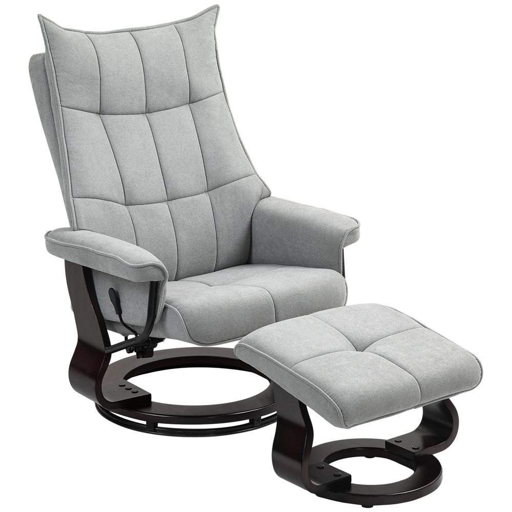 Grey Velvet Recliner Stol med ottomansk och gungfunktion