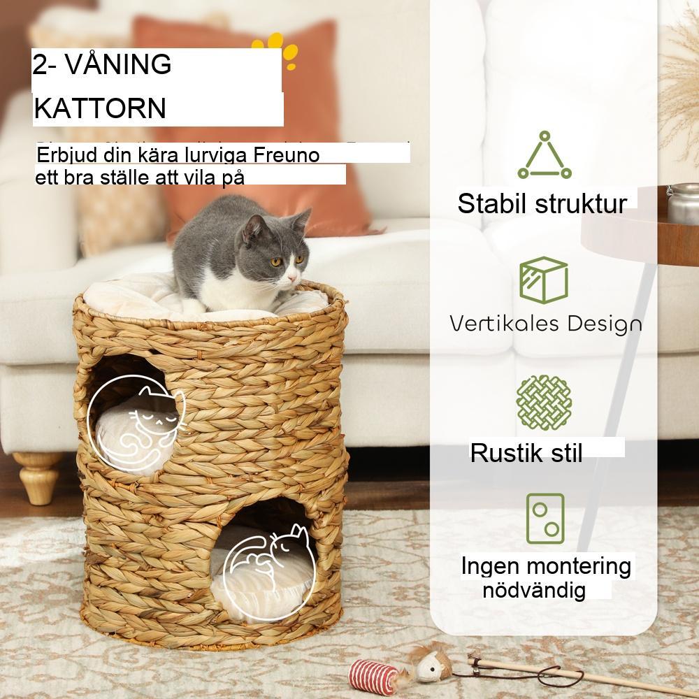 Mysig Cat Scratching Barrel med grottor, kudde och vattenhyacintdesign