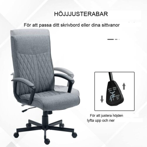 Ergonomisk gungkontorsstol, justerbar höjd och armstöd, mörkgrå