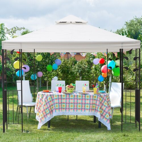 Elegant Leaf Design Steel Garden Gazebo, vattentätt uteplats partytält, 2,95×2,95m