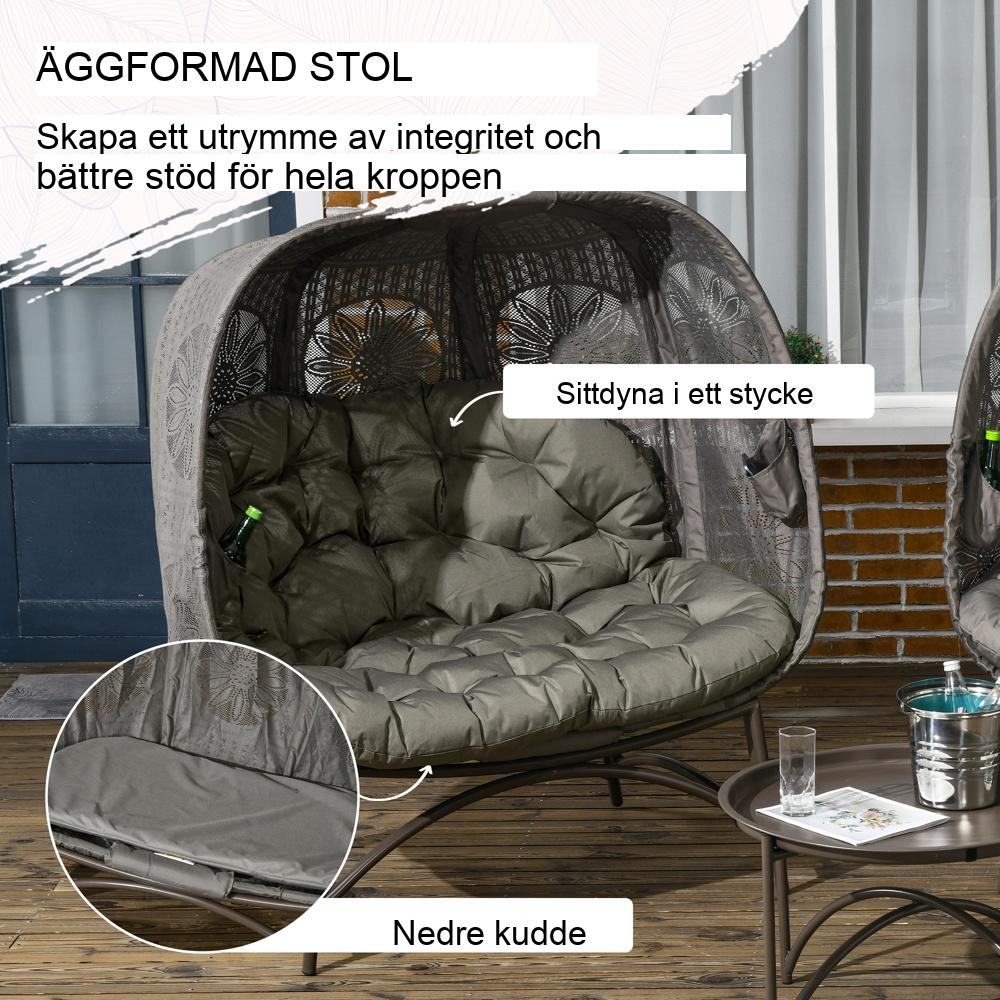 Sand Wicker Trädgårdsstolset med kuddar, hopfällbar design – Stålram