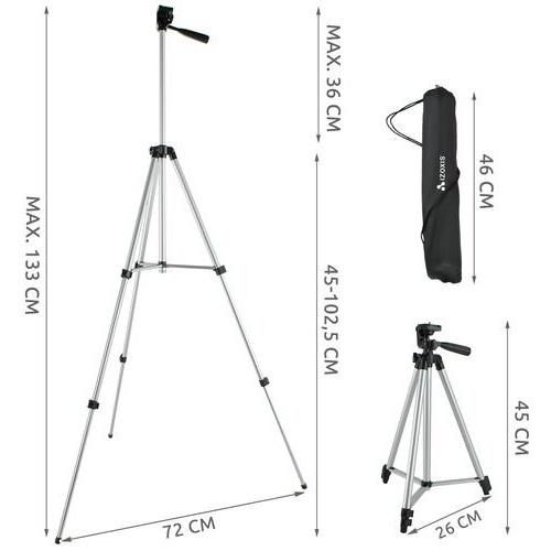 Bärbart telefonstativ i aluminium med fjärrkontroll, justerbart 45-133cm