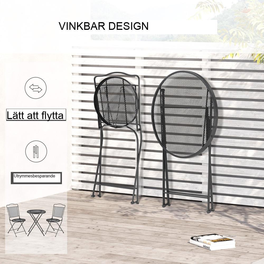 Black Metal Garden Bistro Set för 2 – Fällbart uteplatsbord och stolar