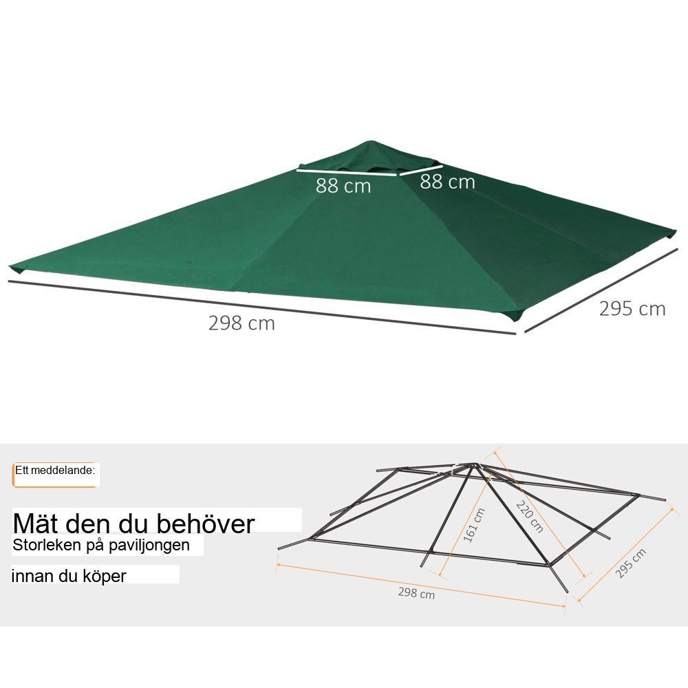 Green Gazebo Ersättningstak – UV- och vattentät polyesterkapell – 2,98 x 2,95 m