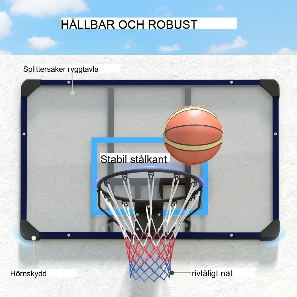 Justerbar väggmonterad basketbåge, stål, inomhus utomhusspelset