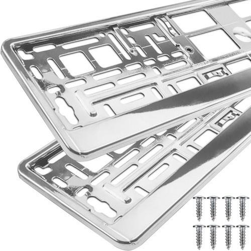 Silver 2-pack plast registreringsskylt ram – Universal passform, väderbeständig