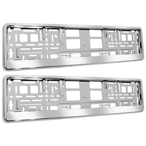 Silver 2-pack plast registreringsskylt ram – Universal passform, väderbeständig