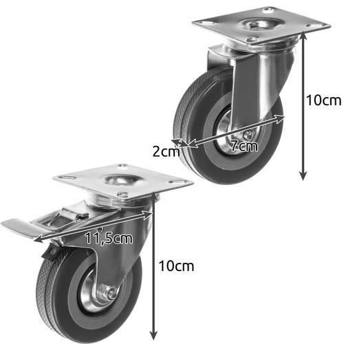 Malatec svängbara hjul – set med 4, 220 kg kapacitet, låsbromsar 7 cm