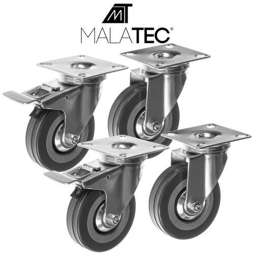 Malatec svängbara hjul – set med 4, 220 kg kapacitet, låsbromsar 7 cm