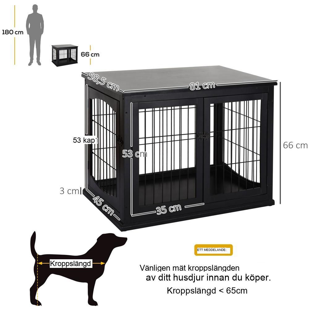 Modern hundkennel med bordsskiva, husdjursbur inomhus, svart MDF-metall