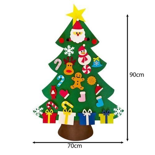 Gör-det-självfilt julgran med prydnader, 90cm, återanvändbara och färgglada dekorationer