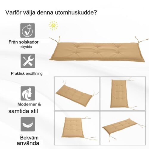 Beige bänkkuddar set om 2 för trädgård, slitstarka polyesterkuddar (120x54cm)