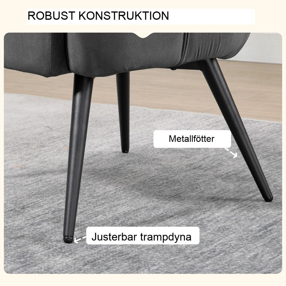 Dark Grey Velvet Wing Chair and Pall Set – Bekväm loungestol med fotstöd