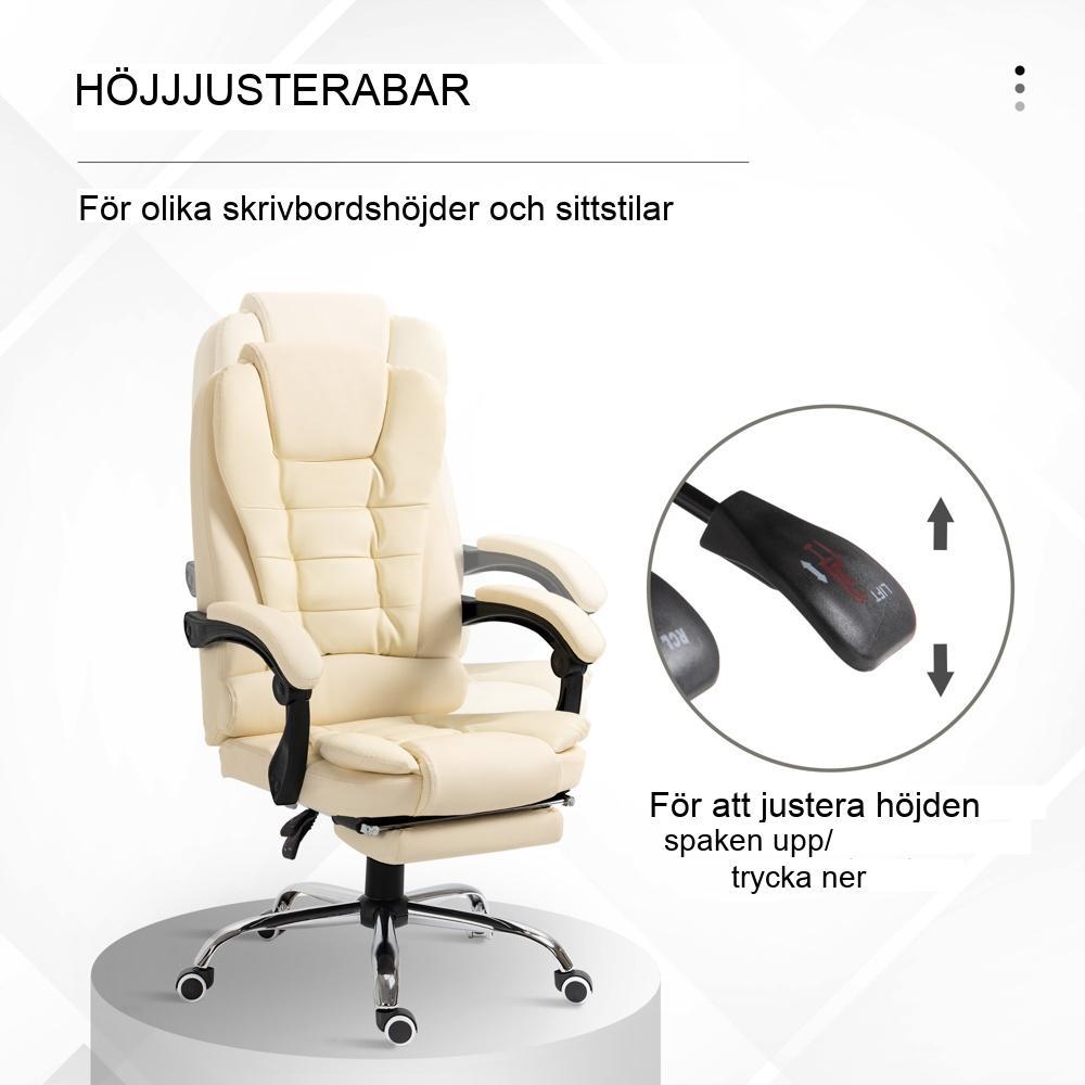 Ergonomisk kontorsstol med fotstöd, höjdjusterbar och lutningsfunktion