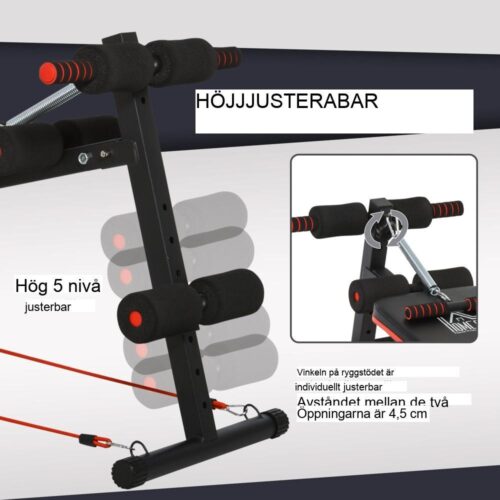 Sit Up Bänk Buktränare Justerbart hopfällbart stål med rep