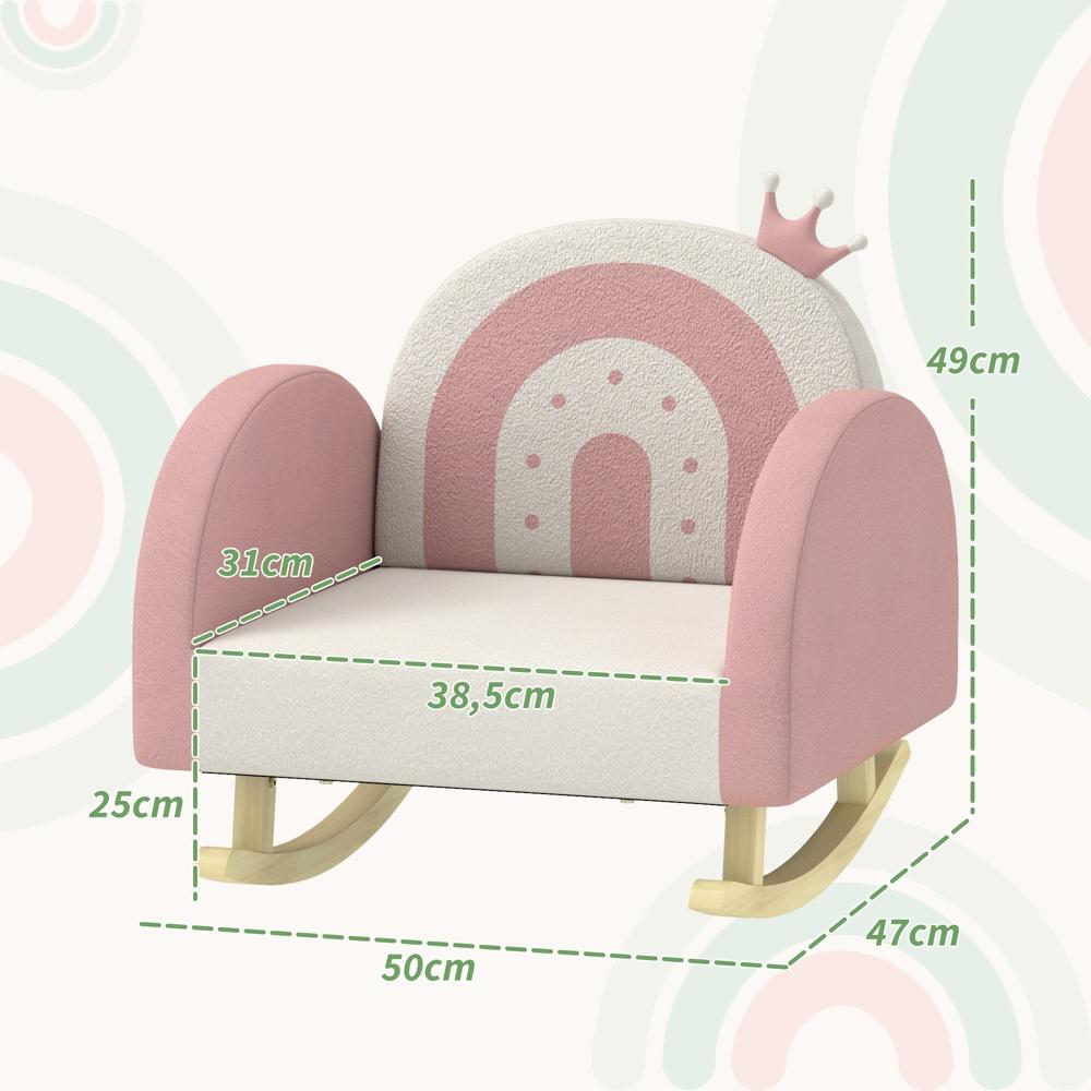 Rosa gungstol för barn med kron- och regnbågsdesign 1,5-3 år
