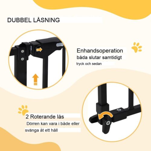 Svart metalldörrsäkerhetsgrind för husdjur och barn, utbyggbar till 147,5 cm