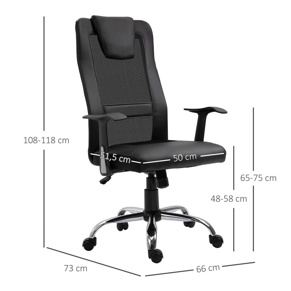 Ergonomisk kontorsstol med gungfunktion och armstöd (svart) 120 kg Kapacitet