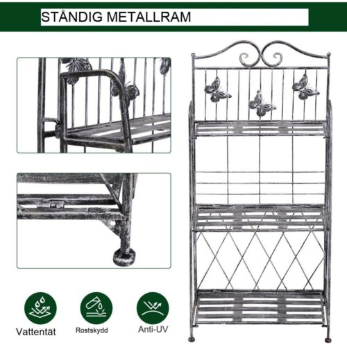 3-vånings metall växtställ Blomsterhylla Balkong Trädgård Silvergrå 44x25x96cm