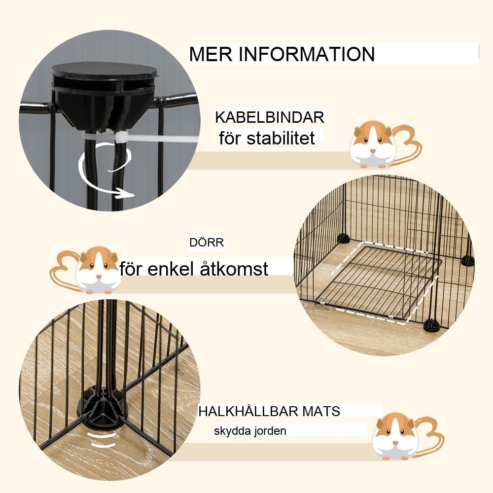 Modulär marsvinsbur, 18 paneler, expanderbart hölje i stålnät för utomhusbruk