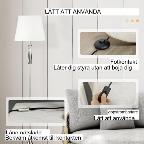 Vintage 3-delad lampsats – Krämfärgade golv- och bordslampor för vardagsrumsbelysning