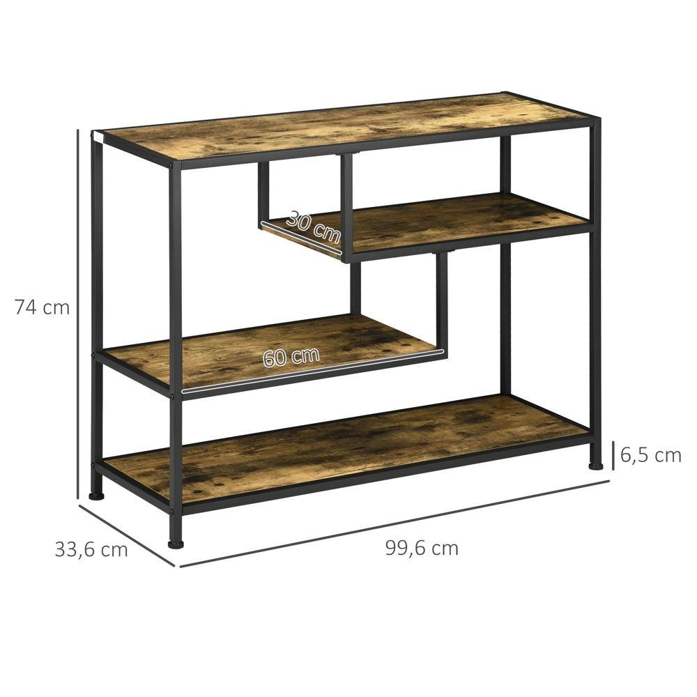Rustikt konsolbord med stålben, 4 hyllor för entréinredning
