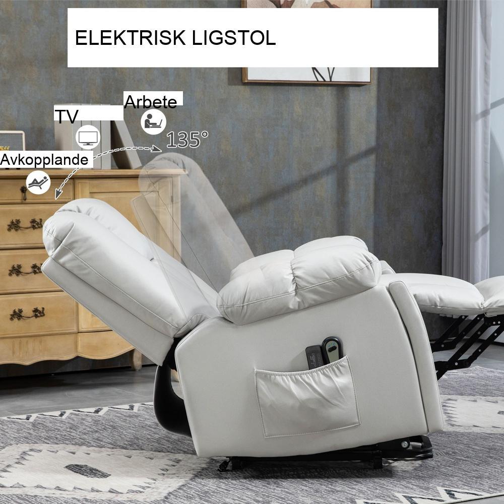 Elektrisk lyftstol med massage och värme, justerbar till 135°