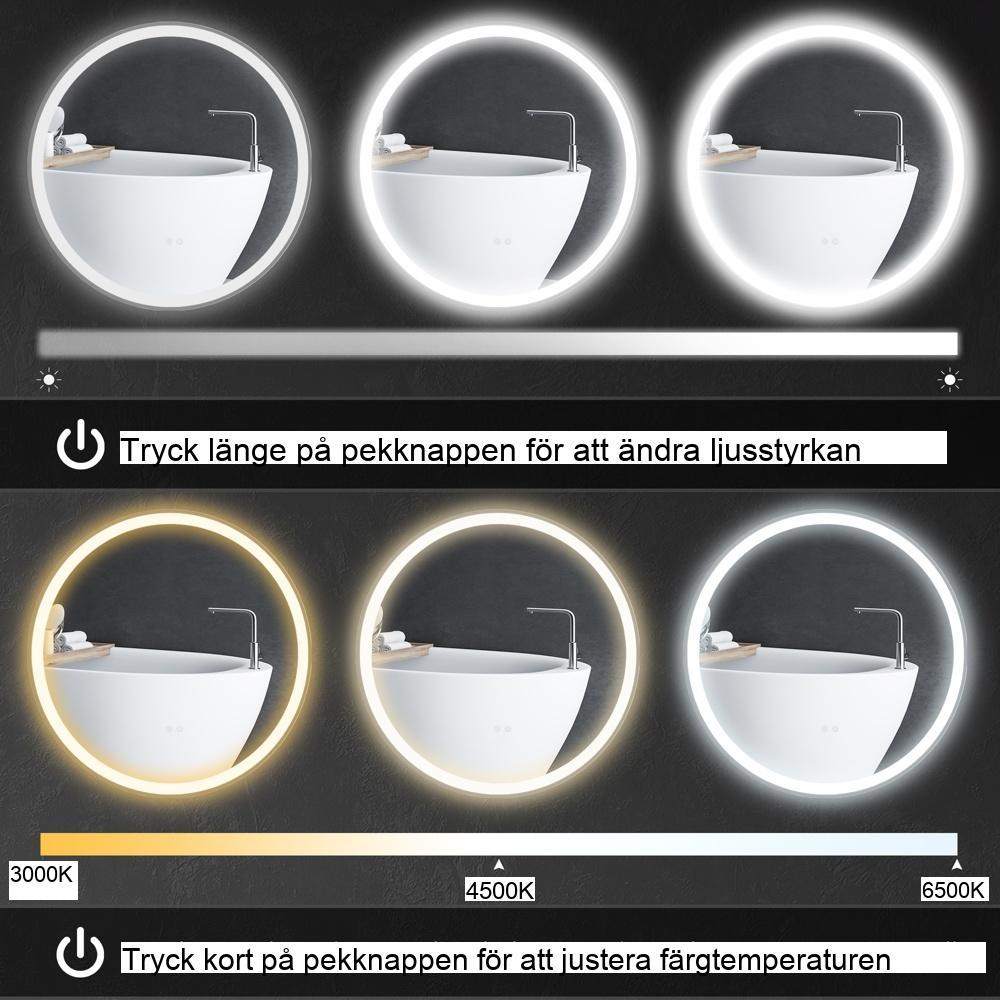 LED badrumsspegel med pekkontroll, dimbar och minnesfunktion