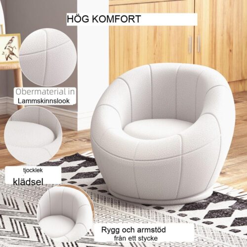 Vit plysch vridbar barnfåtölj, Small Space Cozy Chair