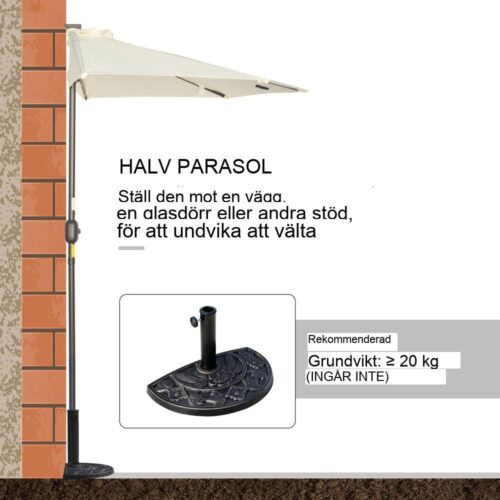 Beige Solar LED Halv Paraply – Uteplatsskärm med vev och vindhuva