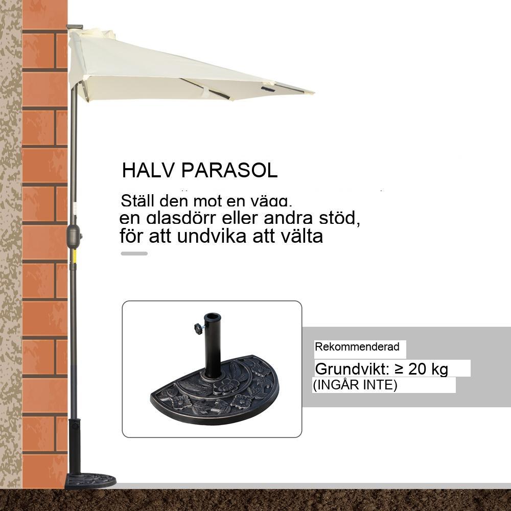 Beige Solar LED Halv Paraply – Uteplatsskärm med vev och vindhuva