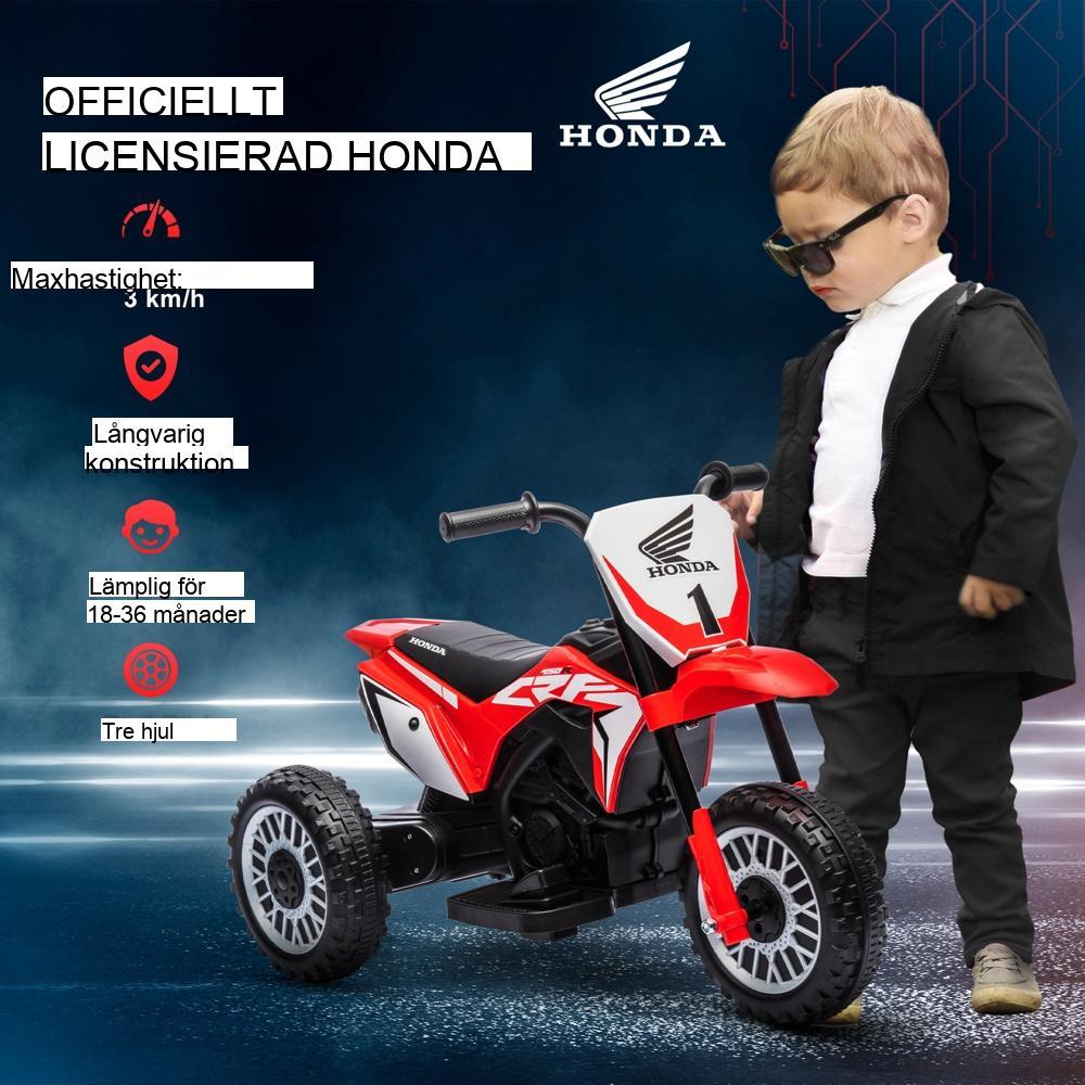 Honda CRF450RL licensierad elektrisk barnmotorcykel, röd, 3 km/h hastighet, horn och musik, åldrarna 1,5-3