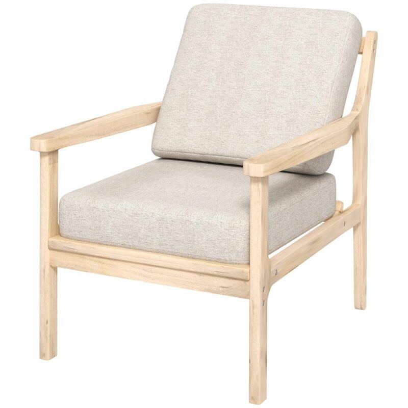 Fåtölj i beige linnelook med avtagbara kuddar, modern loungestol