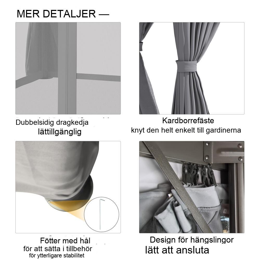 Trädgårdspaviljong med dubbla tak, väderbeständig med myggnät och gardiner 3x3m